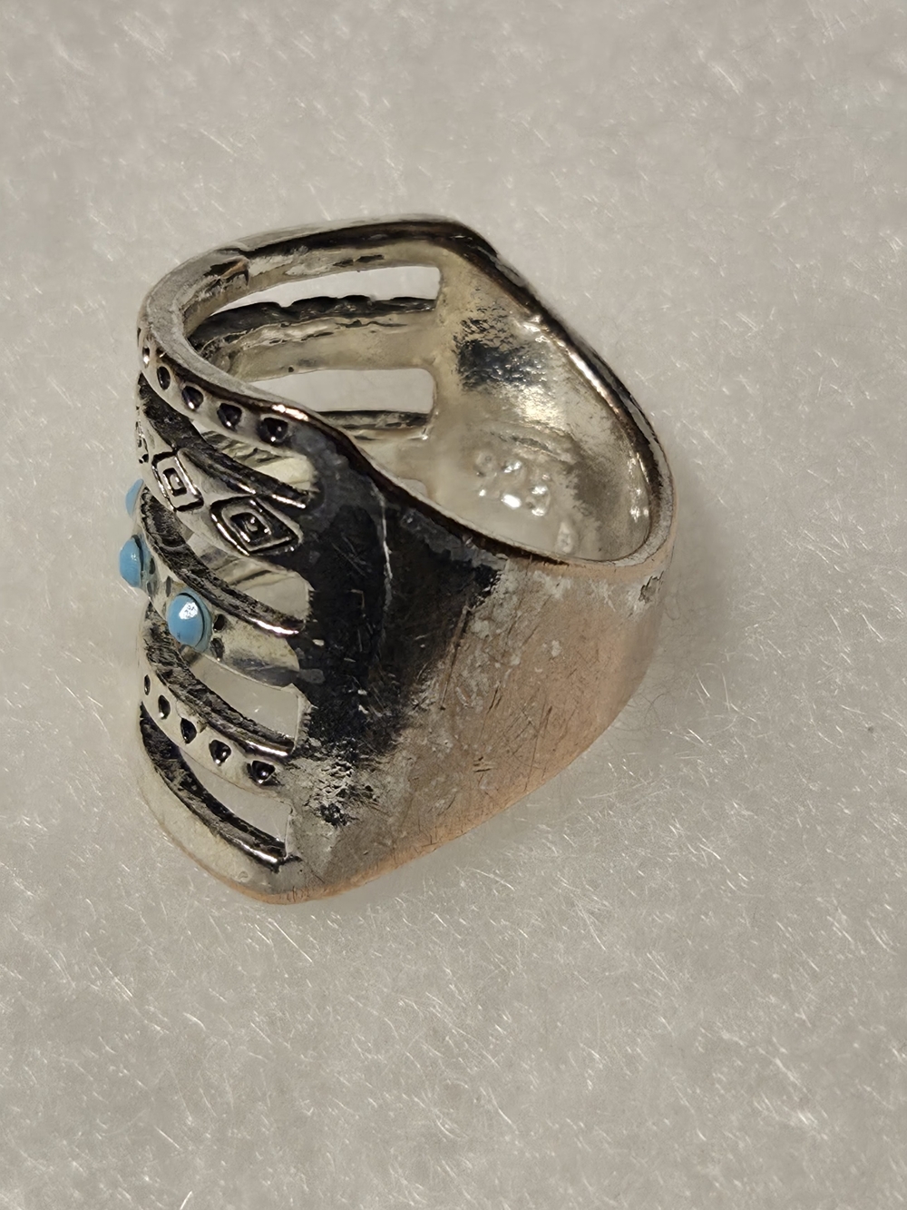 Sterling Silver Multi-Row Ring with Turquoise Accents